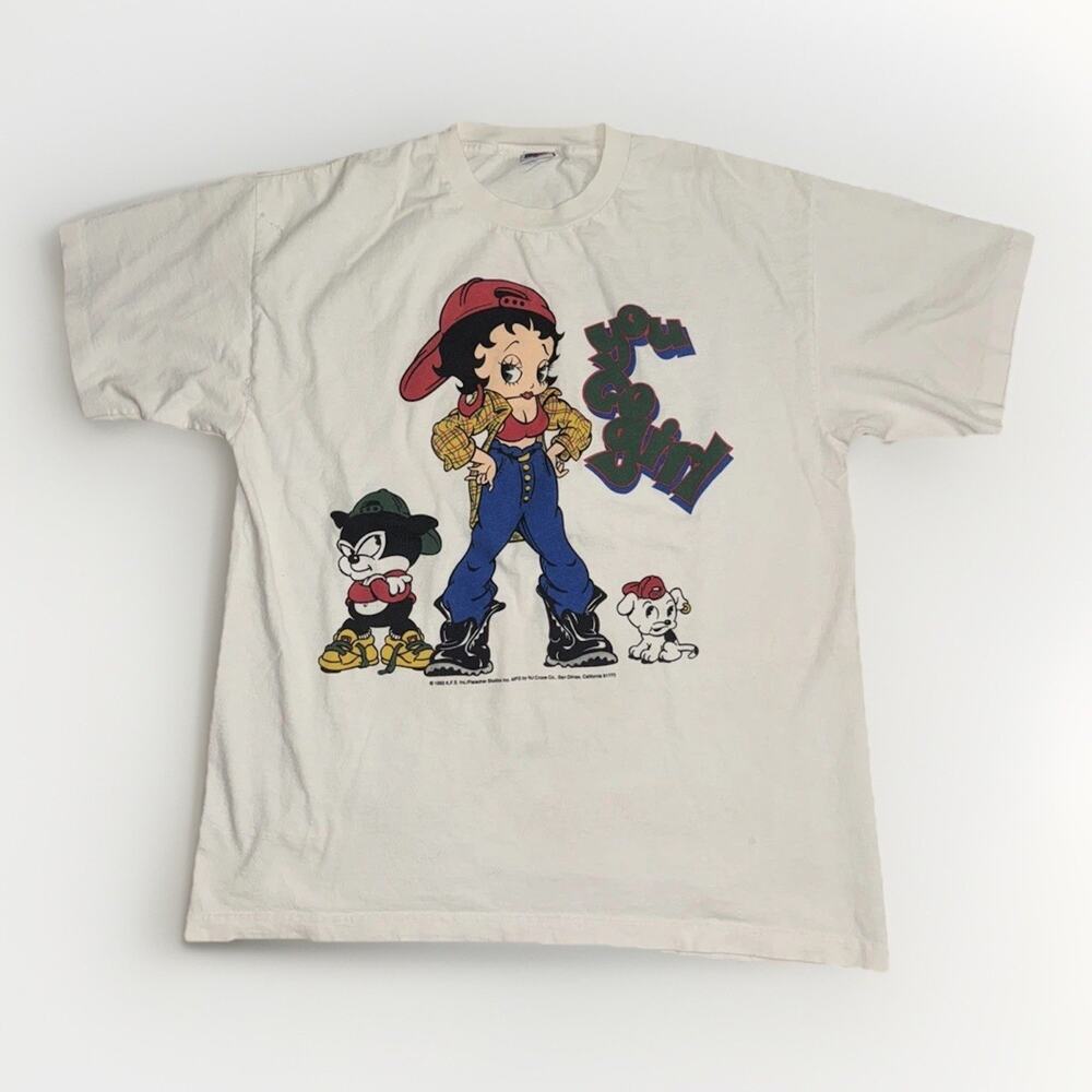 Vintage Betty Boop Double Sided T-Shirt XL 22x28 Pudgy Bimbo Dog Cartoon 90s